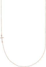 14K Gold Round Natural Diamond Accented Sideways Cross Necklace - Rose Gold