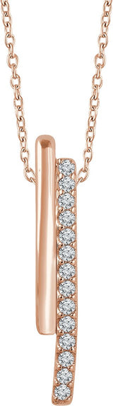 14K Gold Round Natural Diamond Bar Necklace – 1/5 CTW - Rose Gold