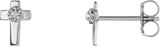 14K Gold Round Natural Diamond Accented Cross Earrings - White Gold