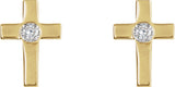 14K Gold Round Natural Diamond Accented Cross Earrings - Yellow Gold - view 2