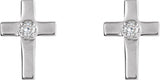 14K Gold Round Natural Diamond Accented Cross Earrings - White Gold - view 2