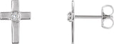 14K Gold Round Natural Diamond Accented Cross Earrings - White Gold