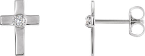 14K Gold Round Natural Diamond Accented Cross Earrings - White Gold