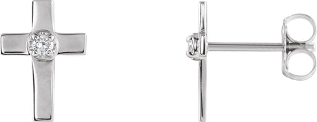 14K Gold Round Natural Diamond Accented Cross Earrings - White Gold