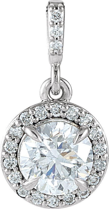 14K Gold Round Lab-Grown Diamond Halo-Style Pendant - White Gold