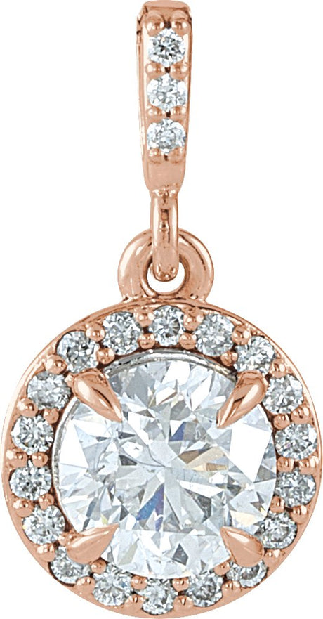 14K Gold Round Natural Diamond Halo-Style Pendant – up to 9/10 CTW - Rose Gold