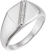 14K Gold Round Natural Diamond Square Signet Ring - White Gold