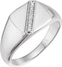 14K Gold Round Natural Diamond Square Signet Ring - White Gold
