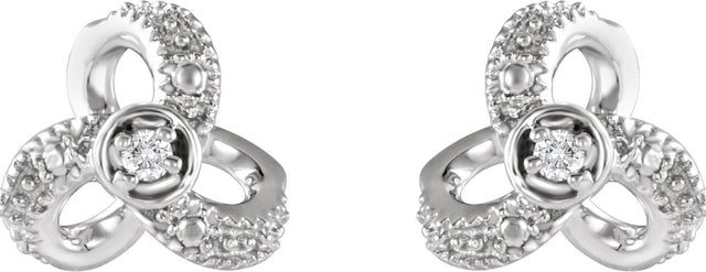 14K Gold Round Natural Diamond Knot Earrings - White Gold - view 2