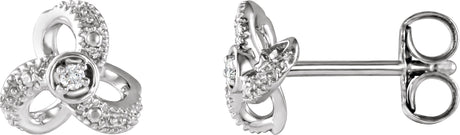 14K Gold Round Natural Diamond Knot Earrings - White Gold