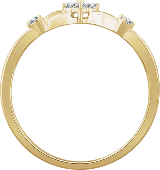14K Gold Round Natural Diamond Floral Promise Ring - Yellow Gold - view 2