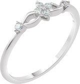 14K Gold Round Natural Diamond Floral Promise Ring - White Gold