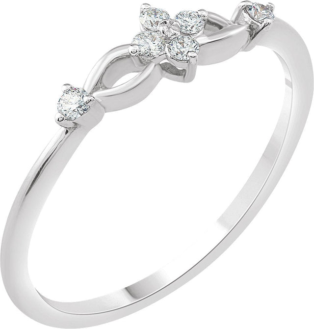 14K Gold Round Natural Diamond Floral Promise Ring - White Gold