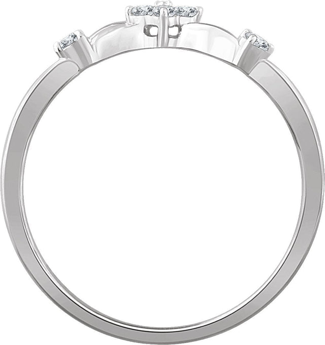 14K Gold Round Natural Diamond Floral Promise Ring - White Gold - view 2