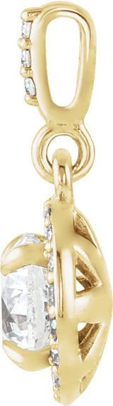 14K Gold Round Lab-Grown Diamond Halo-Style Pendant - Yellow Gold - view 2