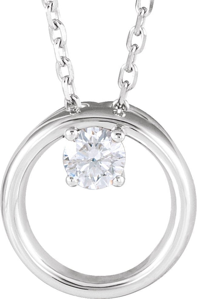 14K Gold Round Natural Diamond Circle Necklace – 1/10 CTW - White Gold
