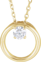 14K Gold Round Natural Diamond Circle Necklace – 1/10 CTW - Yellow Gold