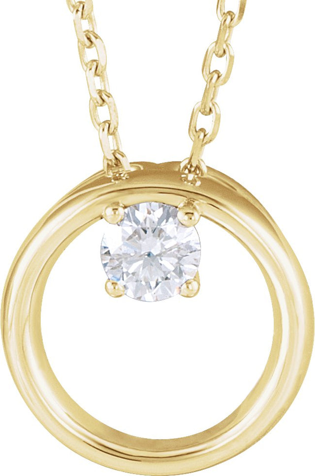 14K Gold Round Natural Diamond Circle Necklace – 1/10 CTW - Yellow Gold