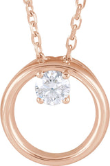14K Gold Round Natural Diamond Circle Necklace – 1/10 CTW - Rose Gold