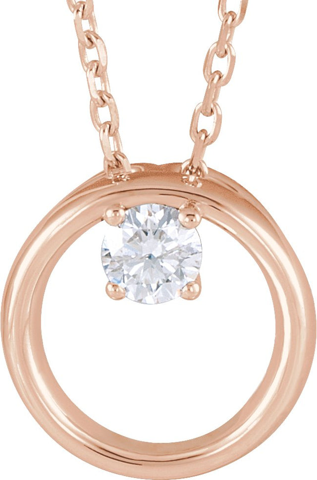 14K Gold Round Natural Diamond Circle Necklace – 1/10 CTW - Rose Gold
