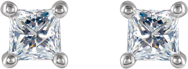14K Gold Natural Diamond Square 4-Prong Stud Earrings - White Gold - view 2