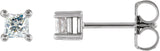14K Gold Natural Diamond Square 4-Prong Stud Earrings - White Gold
