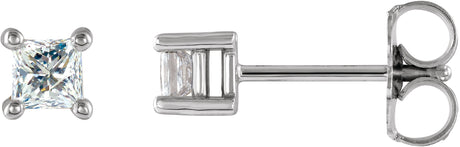 14K Gold Natural Diamond Square 4-Prong Stud Earrings - White Gold