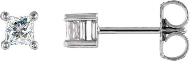 14K Gold Natural Diamond Square 4-Prong Stud Earrings - White Gold
