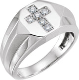 14K Gold Round Natural Diamond Cross Ring – 2.3mm Stones - White Gold