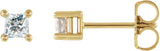 14K Gold Natural Diamond Square 4-Prong Stud Earrings - Yellow Gold