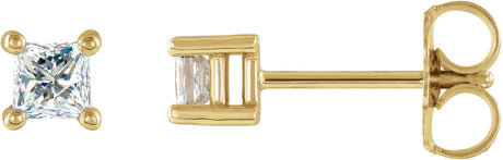 14K Gold Natural Diamond Square 4-Prong Stud Earrings - Yellow Gold