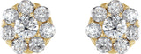 14K Gold Round Natural Diamond Cluster Earrings VII - Yellow Gold - view 2