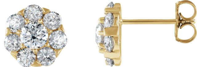 14K Gold Round Natural Diamond Cluster Earrings VII - Yellow Gold