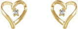 14K Gold Round Natural Diamond Heart Earrings - Yellow Gold - view 2