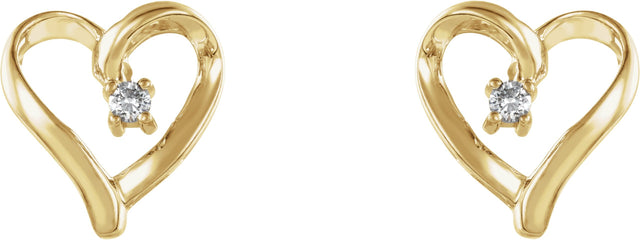 14K Gold Round Natural Diamond Heart Earrings - Yellow Gold - view 2