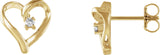 14K Gold Round Natural Diamond Heart Earrings - Yellow Gold
