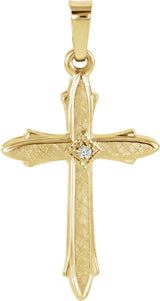 14K Gold Round Natural Diamond Hollow Cross Pendant