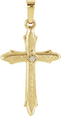 14K Gold Round Natural Diamond Hollow Cross Pendant