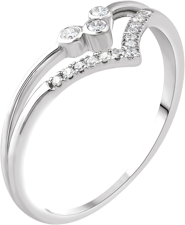 14K Gold Round Natural Diamond Negative Space V Ring