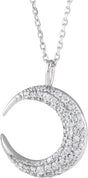 14K Gold Round Natural Diamond Accented Crescent Moon Necklace or Pendant - White Gold