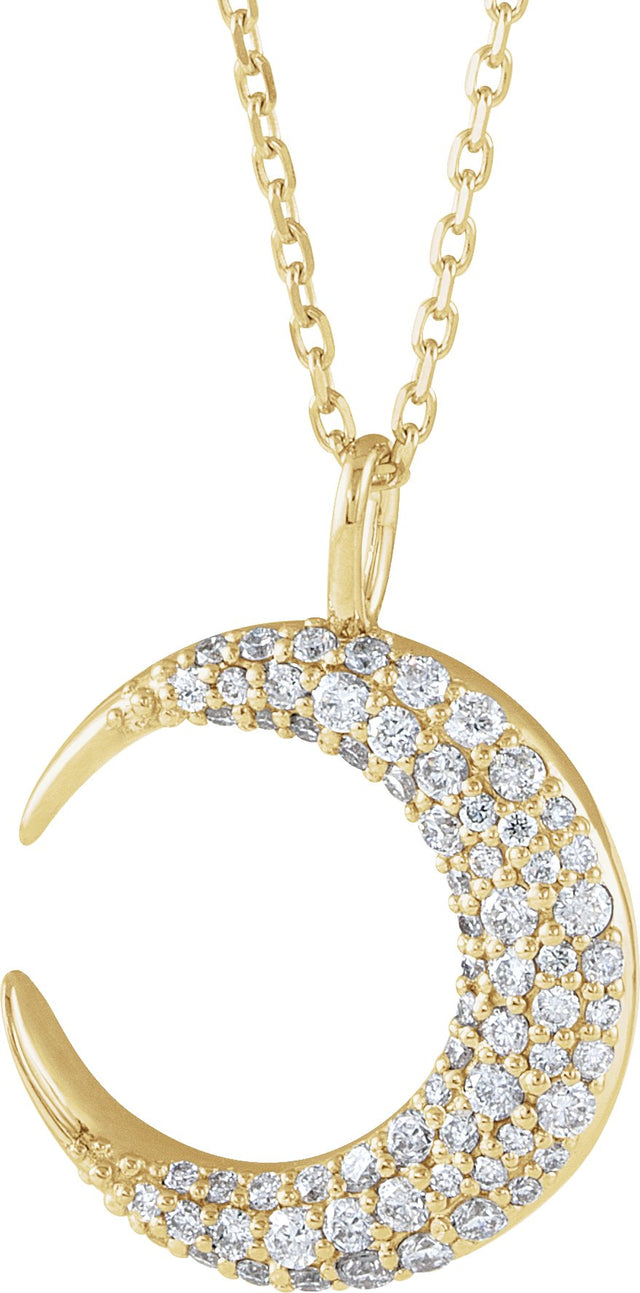 14K Gold Round Natural Diamond Accented Crescent Moon Necklace or Pendant - Yellow Gold
