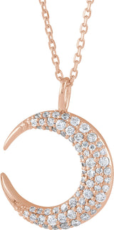 14K Gold Round Natural Diamond Accented Crescent Moon Necklace or Pendant - Rose Gold