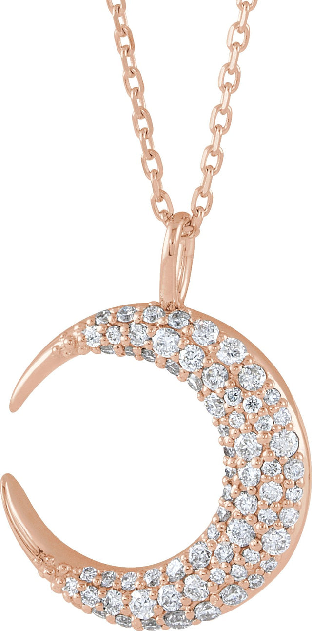 14K Gold Round Natural Diamond Accented Crescent Moon Necklace or Pendant - Rose Gold