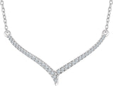 14K Gold Round Natural Diamond Accented V Necklace II - White Gold