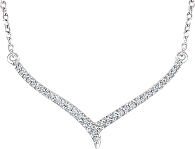 14K Gold Round Natural Diamond Accented V Necklace II - White Gold