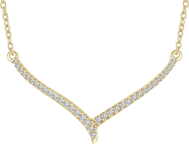 14K Gold Round Natural Diamond Accented V Necklace II - Yellow Gold