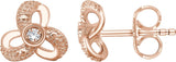 14K Gold Round Natural Diamond Knot Earrings - Rose Gold