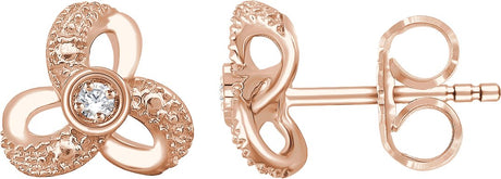 14K Gold Round Natural Diamond Knot Earrings - Rose Gold
