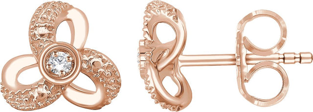14K Gold Round Natural Diamond Knot Earrings - Rose Gold