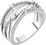 14K Gold Round Natural Diamond Accented Criss-Cross Ring IV